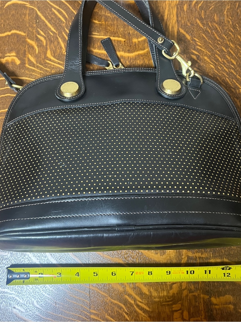 Dooney & Bourke Black Perforated Cabriolet Dome Satchel with Gold Stud Accents. - Picture 4 of 9
